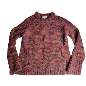 Flyshacker Wool Full Zip Sweater Cardigan Pockets M Medium Brown Orange